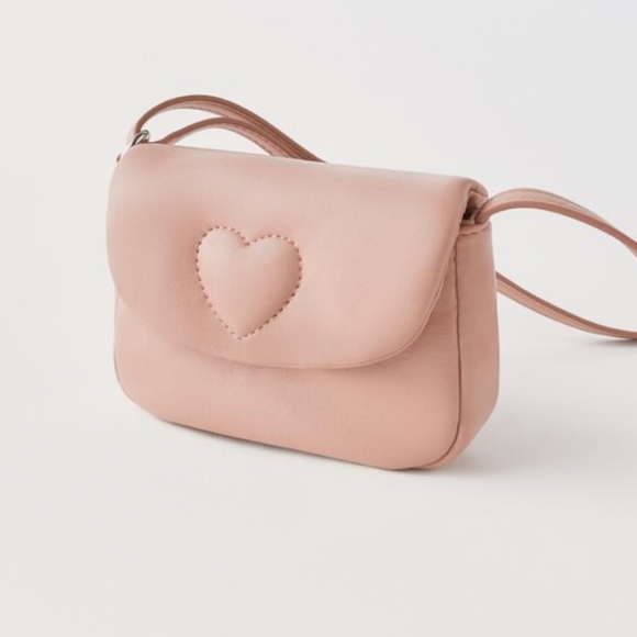 Zara Handbags - Zara Pink Soft Faux Leather Heart Mini Crossbody Bag.